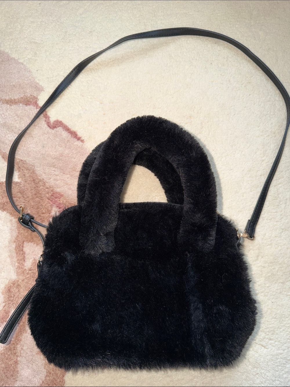 a new day Black Faux-Fur Mini Tote with Detachable Strap